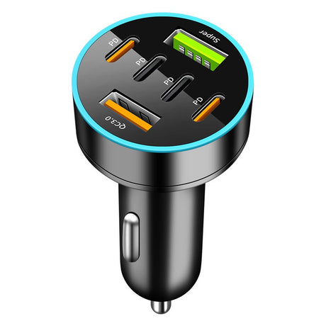Incarcator Auto 6 in 1, Vivimall, 2 x Port USB Fast Charge QC3.0 si 4 x Type C, PD 65W, Negru - vivimall.ro
