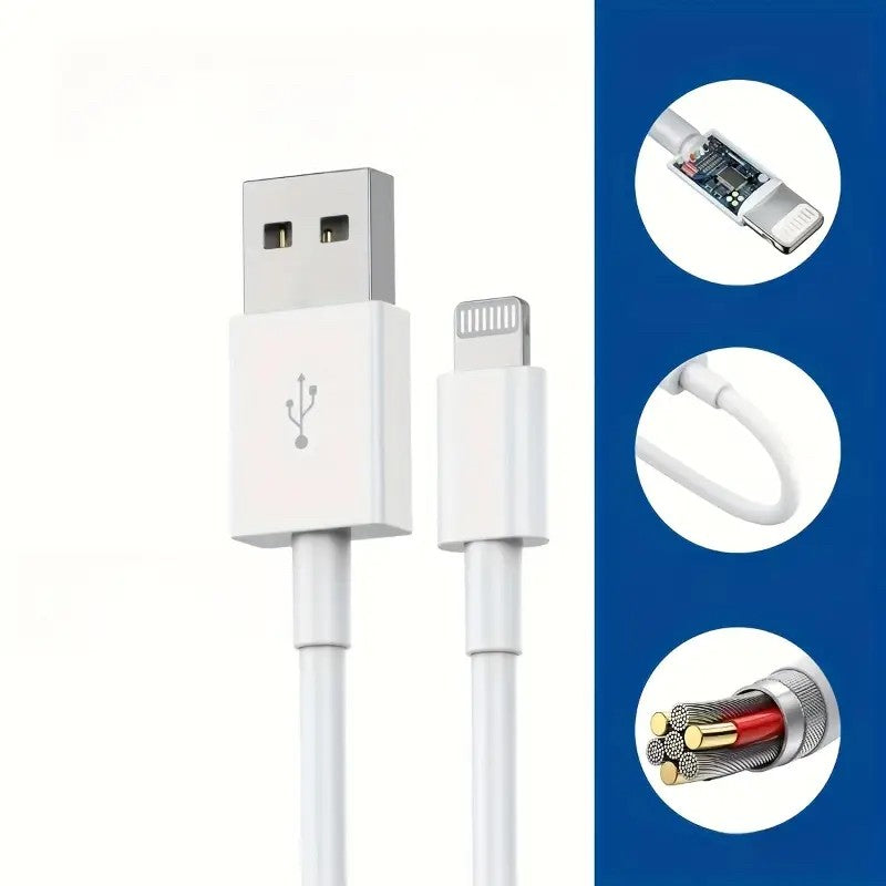 Cablu de Date Fast Charging, Flippy, port USB-B Compatibil cu iPhone cu porturi de tip Lightning, pentru Incarcare rapida 2A, Lungime 1.5M, Alb - vivimall.ro