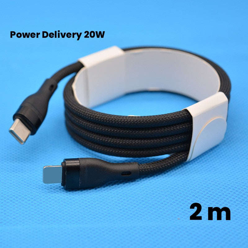 Cablu de Date impletit din Nailon, Flippy, Incarcare Rapida, Potrivit Compatibil cu iPhone, Cablu de Incarcare cu Power Delivery 20W, 2 m, Negru - vivimall.ro