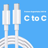Cablu de Date pentru Telefon, Flippy, Cablu TYPE-C to TYPE-C Universal, Compatibil cu iOS si Android, Putere Suportata 240W, Fire 160 cupru, 1M, Simplu, Alb - vivimall.ro