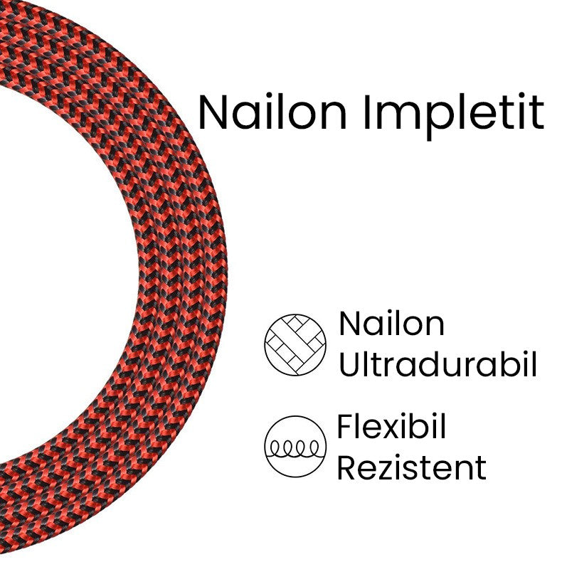 Cablu de Date pentru Telefon, Flippy, Cablu USB spre Lightning Compatibil cu iPhone, Lungime 2 M, Impletit Triunghiular in 2 culori, Rosu Negru - vivimall.ro