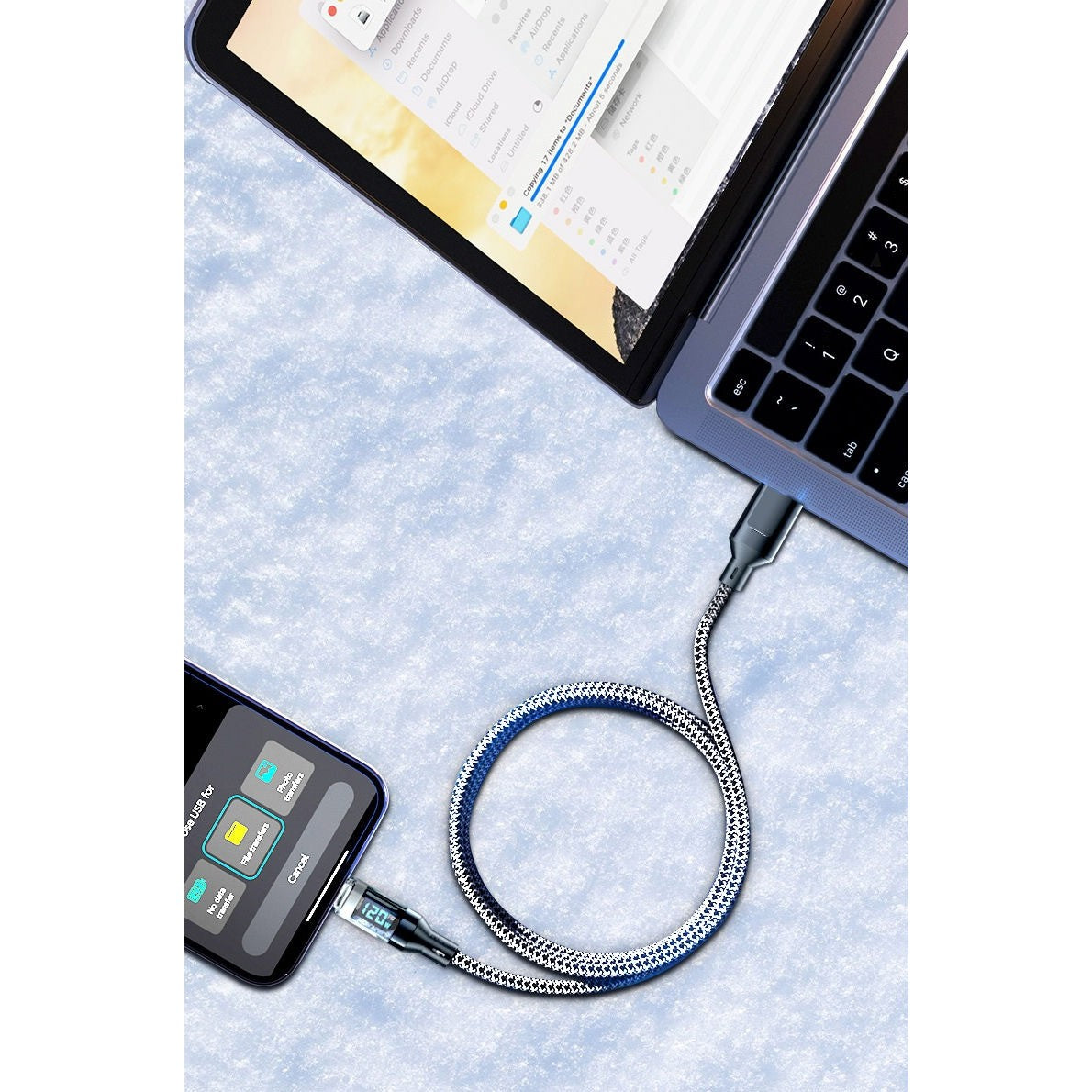 Cablu de Date Type C + USB, Vivimall, Încarcare Super Rapida, 120 W, Afișaj Digital LED, 1 m, Negru - vivimall.ro