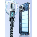 Cablu de Date Type C + USB, Vivimall, Încarcare Super Rapida, 120 W, Afișaj Digital LED, 1 m, Negru - vivimall.ro