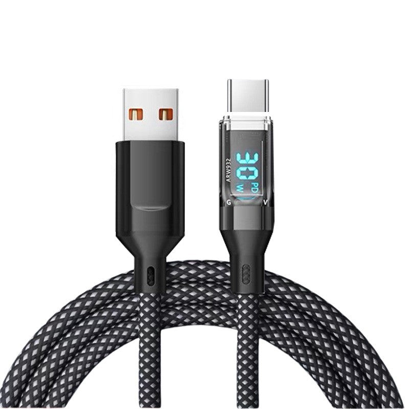Cablu de Date Type C + USB, Vivimall, Încarcare Super Rapida, 120 W, Afișaj Digital LED, 1 m, Negru - vivimall.ro