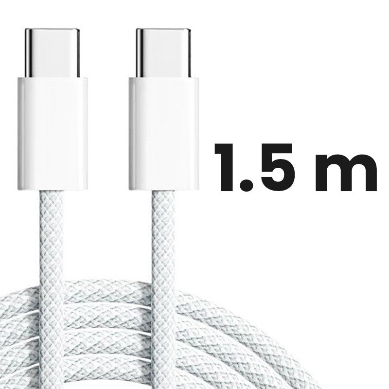 Cablu de Date Universal pentru Telefon, Flippy, Cablu TYPE-C to TYPE-C, Compatibil cu iOS si Android, Fire 160 cupru, 1.5M, Impletit Nailon, Alb - vivimall.ro