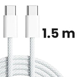 Cablu de Date Universal pentru Telefon, Flippy, Cablu TYPE-C to TYPE-C, Compatibil cu iOS si Android, Fire 160 cupru, 1.5M, Impletit Nailon, Alb - vivimall.ro