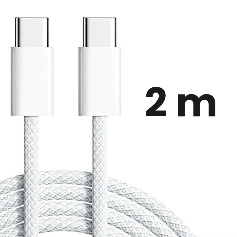 Cablu de Date Universal pentru Telefon, Flippy, Cablu TYPE-C to TYPE-C, Compatibil cu iOS si Android, Fire 160 cupru, 2M, Impletit Nailon, Alb - vivimall.ro