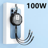 Cablu Retractabil 3in 1 pentru Telefon, Flippy, Cablu de incarcare rapida 100W, stil Mecha, potrivit pentru Auto, Universal 1.2M, Negru - vivimall.ro