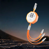 Cablu Retractabil 3in 1 pentru Telefon, Flippy, Cablu de incarcare rapida 100W, stil Mecha, potrivit pentru Auto, Universal 1.2M, Portocaliu - vivimall.ro