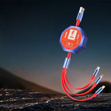 Cablu Retractabil 3in 1 pentru Telefon, Flippy, Cablu de incarcare rapida 100W, stil Mecha, potrivit pentru Auto, Universal 1.2M, Rosu Albastru - vivimall.ro