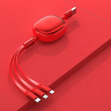 Cablu Retractabil Universal pentru Telefon, Flippy, Universal 3in1 pentru Orice Tip de Telefon, Micro-USB, Lightning, TYPE-C, 1.2M, Rosu - vivimall.ro