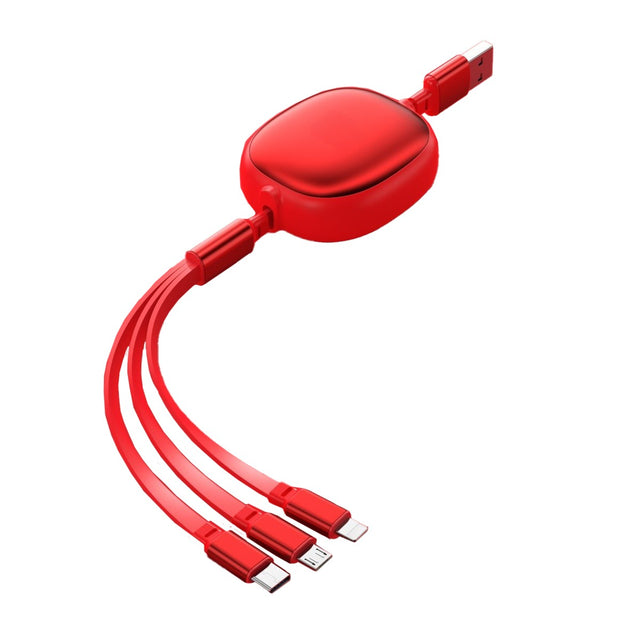 Cablu Retractabil Universal pentru Telefon, Flippy, Universal 3in1 pentru Orice Tip de Telefon, Micro-USB, Lightning, TYPE-C, 1.2M, Rosu - vivimall.ro