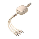 Cablu Retractabil Universal pentru Telefon, Flippy, Universal 3in1 pentru Orice Tip de Telefon, Micro-USB, Lightning, TYPE-C, 1.2M, Bej - vivimall.ro
