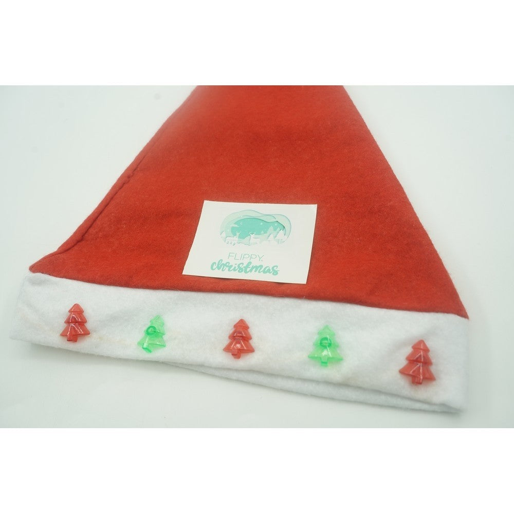 Caciulita de Mos Craciun,Flippy, cu braduti  ,led si muzica,  rosie, marime universala, poliester - vivimall.ro