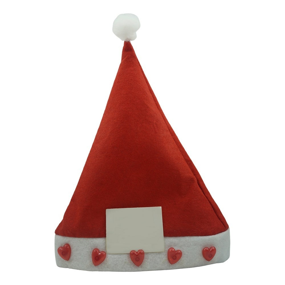 Caciulita de Mos Craciun,Vivimall, cu inimi si led, rosie, marime universala, poliester - vivimall.ro