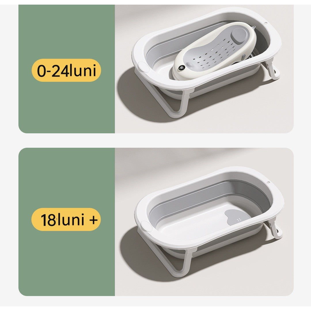 Cada de Baie Pliabila, Vivimall, cu Suport, Indicator de Temperatura, 0-8 Ani, din PP+TPR, 45 l Capacitate, 80 x 50 x 23 cm, Gri - vivimall.ro