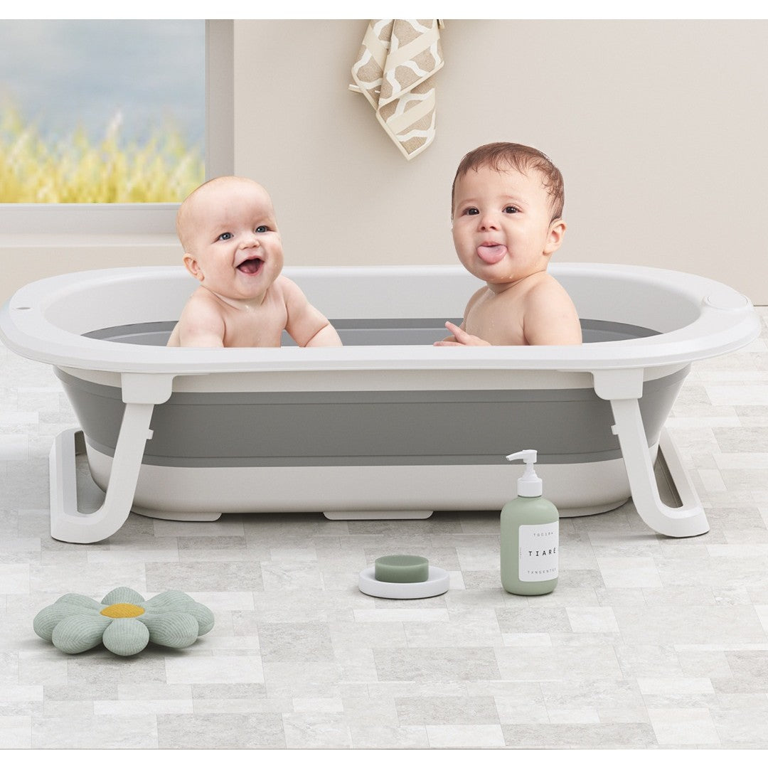 Cada de Baie Pliabila, Vivimall, cu Suport, Indicator de Temperatura, 0-8 Ani, din PP+TPR, 45 l Capacitate, 80 x 50 x 23 cm, Gri - vivimall.ro