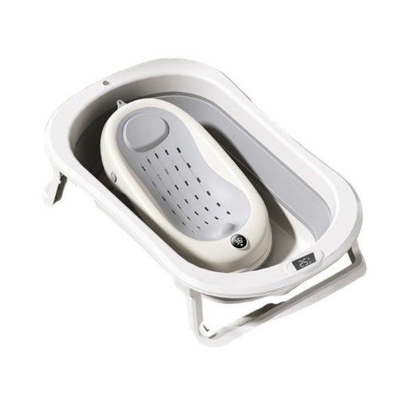 Cada de Baie Pliabila, Vivimall, cu Suport, Indicator de Temperatura, 0-8 Ani, din PP+TPR, 45 l Capacitate, 80 x 50 x 23 cm, Gri - vivimall.ro