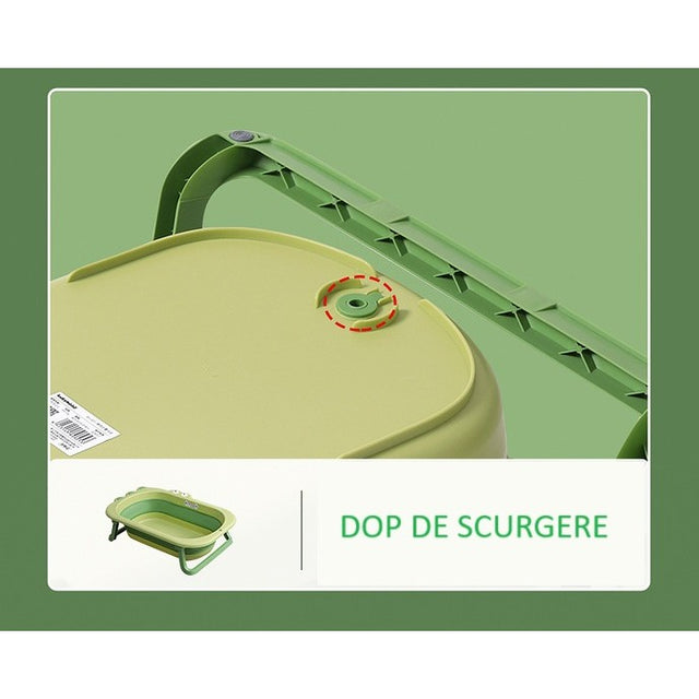 Cada Pliabila Pentru Baie, Din Pp+Tpr, Pentru Copii 0-6 Ani, Model Crocodil, Dop De Scurgere, 80X54X21 Cm - vivimall.ro