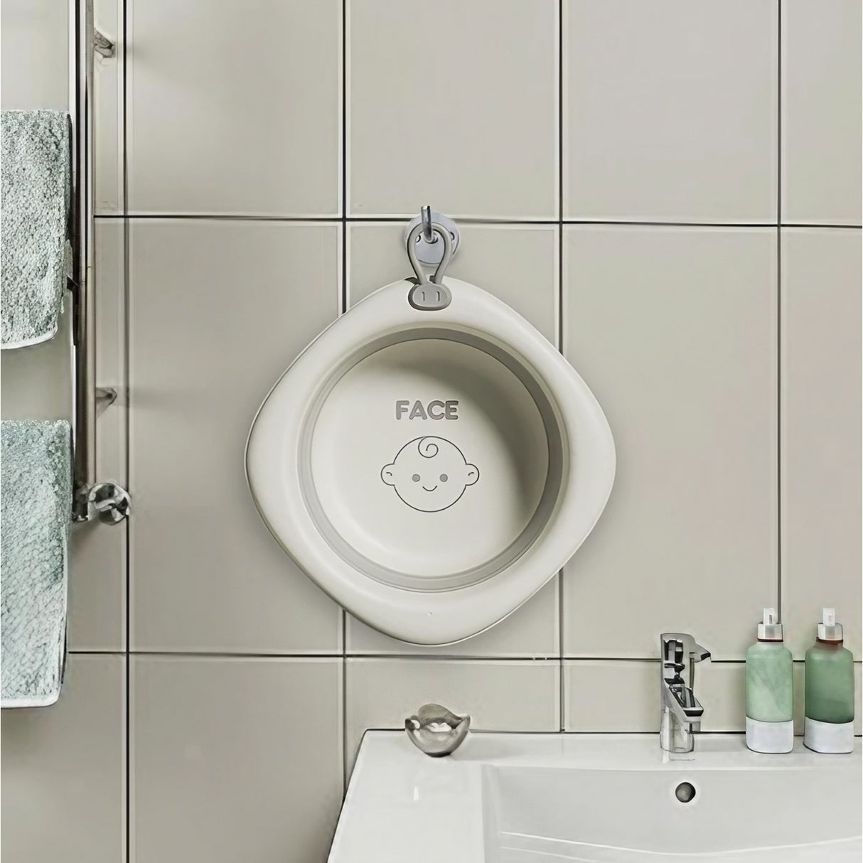 Cada Pliabila Pentru Baie Pentru Copii, Cadita Pentru Bebelusi, Model Romb Pentru Fata, Gri, 31.5X31.5X3.5 Cm, 3L - vivimall.ro