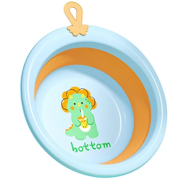 Cada Pliabila pentru Baie pentru Copii, Vivimall, Cadita pentru Bebelusi, Model Rotund cu Dinozaur, Blue, 30x30x3.7 cm, 4L - vivimall.ro