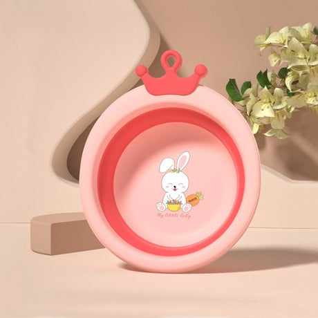 Cada Pliabila pentru Baie pentru Copii, Vivimall, Cadita pentru Bebelusi, Model Rotund cu Iepuras, Roz, 30x31x3.5 cm, 3.3 L - vivimall.ro