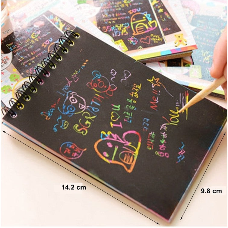 Caiet Cu Fise Razuibile Diy Magic Scratch, 12 File, Curcubeu, Creion Din Lemn, Cartonase Negre, 14.2 X 9.8 Cm - vivimall.ro