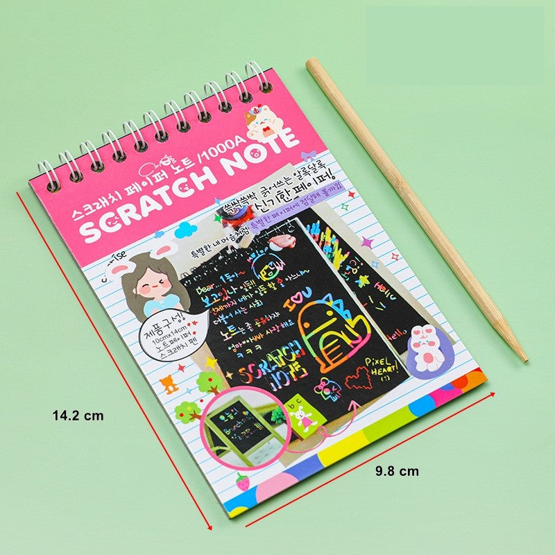 Caiet Cu Fise Razuibile Diy Magic Scratch, 12 File, Curcubeu, Creion Din Lemn, Cartonase Negre, 14.2 X 9.8 Cm, Roz Deschis - vivimall.ro