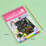 Caiet cu fise razuibile Vivimall, DIY Magic Scratch, 12 File, Curcubeu, Creion din Lemn, Cartonase negre, 14.2 x 9.8 cm, Roz deschis - vivimall.ro