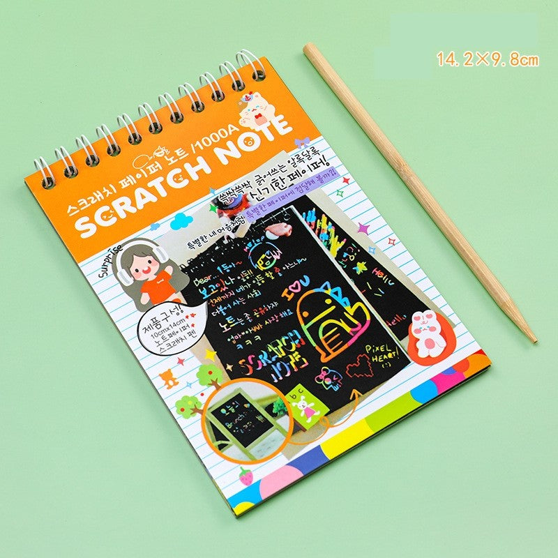 Caiet Cu Fise Razuibile Diy Magic Scratch, 12 File, Curcubeu, Creion Din Lemn, Cartonase Negre, 14.2 X 9.8 Cm - vivimall.ro