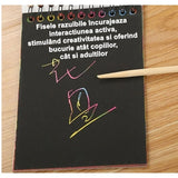 Caiet Cu Fise Razuibile Diy Magic Scratch, 12 File, Curcubeu, Creion Din Lemn, Cartonase Negre, 26 X 19 Cm, Multicolor - vivimall.ro