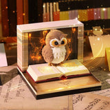 Calendar Interactiv 3D 2026, Vivimall, Calendar de Sculptura cu Luminite LED, Bufnita Magic World, pentru Copii, Calendar de Birou Ornamentat, 9 x 9 x 6.8 cm, Maro - vivimall.ro