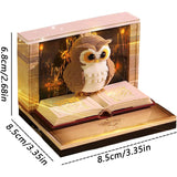 Calendar Interactiv 3D 2026, Vivimall, Calendar de Sculptura cu Luminite LED, Bufnita Magic World, pentru Copii, Calendar de Birou Ornamentat, 9 x 9 x 6.8 cm, Maro - vivimall.ro