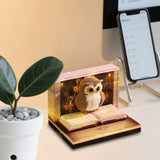 Calendar Interactiv 3D 2026, Vivimall, Calendar de Sculptura cu Luminite LED, Bufnita Magic World, pentru Copii, Calendar de Birou Ornamentat, 9 x 9 x 6.8 cm, Maro - vivimall.ro