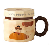 Cana din ceramica, Vivimall, Cana pentru Cafea, Ceai, Cana Universala, Unisex, Cana cu Capac, 9 x 8 x 8 cm, 400 ml, Model Baietel Bej - vivimall.ro