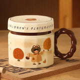 Cana Din Ceramica, Cana Pentru Cafea, Ceai, Cana Universala, Unisex, Cana Cu Capac, 9 X 8 X 8 Cm, 400 Ml, Model Fetita, Bej - vivimall.ro