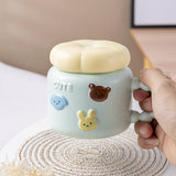 Cana Pentru Copii, Din Portelan, Print Figurine Animalute, Model Cute, Cana Cu Capac, Ceasca Pentru Cafea, Ceai, 400Ml Deschis - vivimall.ro