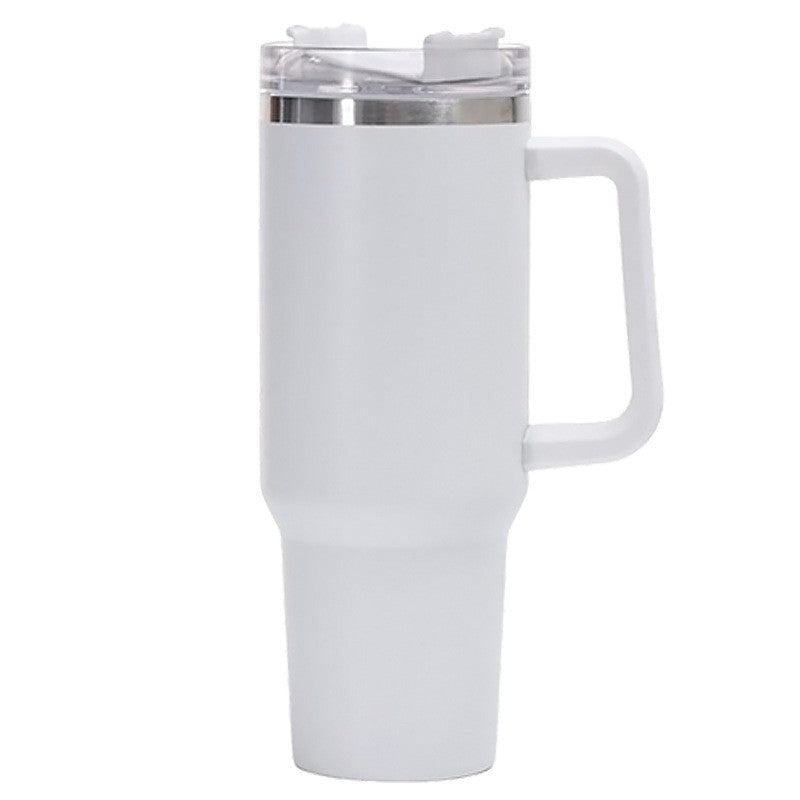 Cana Termos Din Plastic, Pentru Bauturi Calde Si Reci, Cu Maner, 9.9X9.9X27 Cm, Alb - vivimall.ro