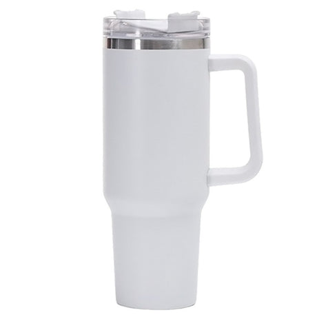 Cana Termos Din Plastic, Pentru Bauturi Calde Si Reci, Cu Maner, 9.9X9.9X27 Cm, Alb - vivimall.ro