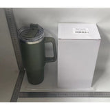 Cana Termos din Plastic, Vivimall, pentru Bauturi Calde si Reci, cu Maner, 9.9x9.9x27 cm, Verde Army - vivimall.ro