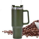 Cana Termos Din Plastic, Pentru Bauturi Calde Si Reci, Cu Maner, 9.9X9.9X27 Cm, Verde Army - vivimall.ro