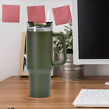 Cana Termos din Plastic, Vivimall, pentru Bauturi Calde si Reci, cu Maner, 9.9x9.9x27 cm, Verde Army - vivimall.ro