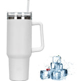 Cana Termos din Plastic, pentru Bauturi Calde si Reci, cu Maner, 9.9x9.9x27 cm, Alb - vivimall.ro