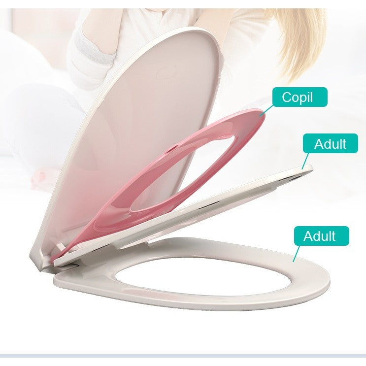 Capac De Toaleta Cu Reductie 3 In 1, Pentru Copii +3 Ani Si Adulti, Coborare Lenta Si Silentioasa, Instalare Usoara, Din Pp5, In Forma De U, Alb/Roz - vivimall.ro