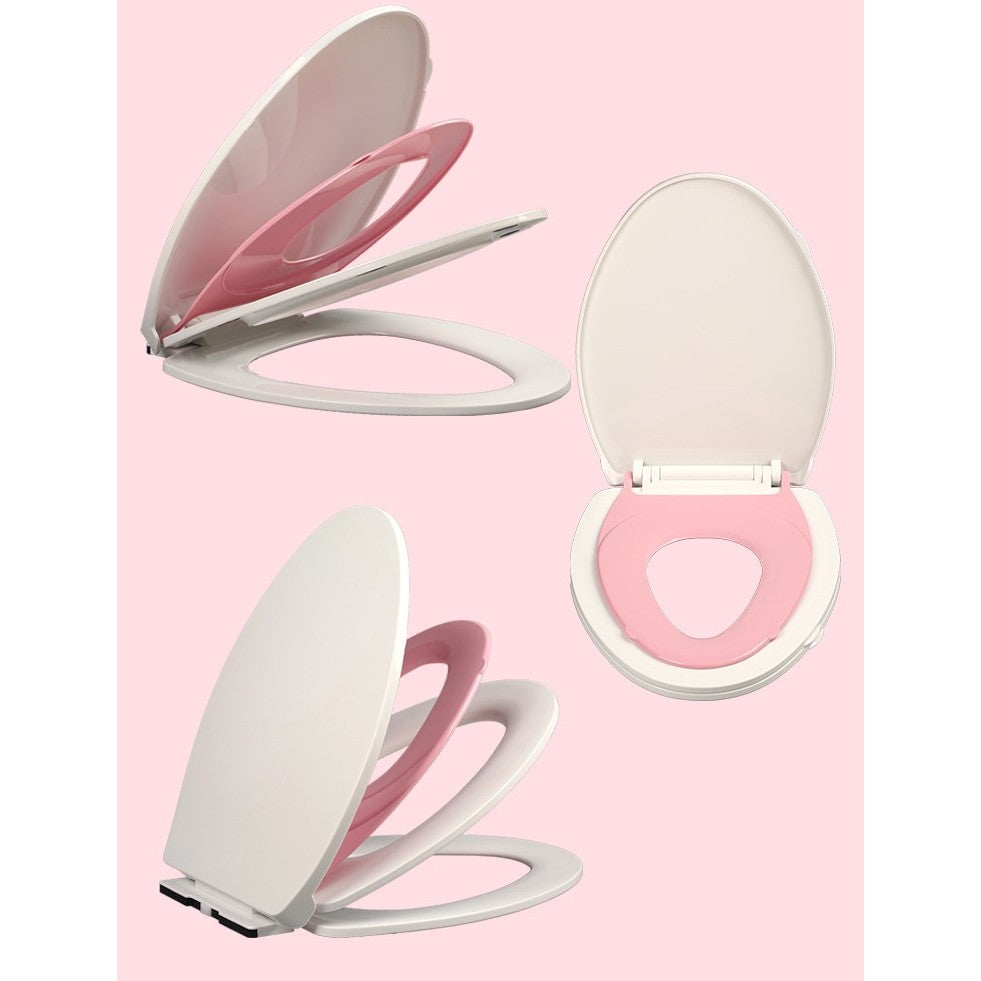 Capac De Toaleta Cu Reductie 3 In 1, Pentru Copii +3 Ani Si Adulti, Coborare Lenta Si Silentioasa, Instalare Usoara, Din Pp5, In Forma De U, Alb/Roz - vivimall.ro