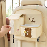 Geanta Multifunctionala de Depozitare, Vivimall, pentru Bancheta din Spate a Masinii, Animat, Model Ursuleti, Scris Good Day, Suport Servetele si Telefon, 25x31 cm, Bej - vivimall.ro