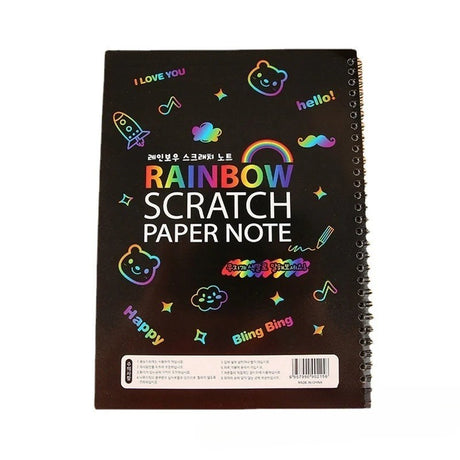 Caiet cu Foi de Hartie de Razuit, Vivimall, cu Un Stilou din Bambus, pentru Desen, Curcubeu, 19 x 26 cm, Negru - vivimall.ro