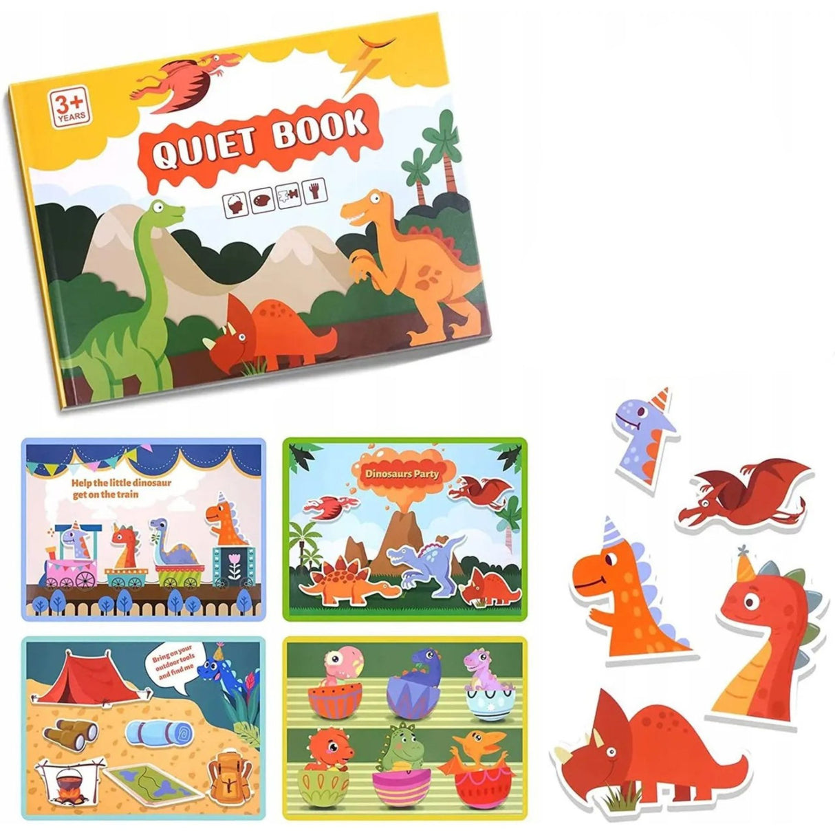 Carte Educativa cu Stickere Reutilizabile, Flippy, Quiet Book Senzoriala cu Pagini Interactive , Joc Montessori, Seria ''Dinozaur'', Dezvolta Motricitatea Fina si Logica, Quiet Book pentru Invatare Timpurie, 3 ani, Multicolor - vivimall.ro
