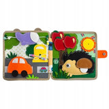 Carte Senzoriala Educativa Montessori 7in1, Vivimall, Dezvoltare Abilitati Motorii, 8 Pagini, 3D, cu Elemente Detasabile, Model Girafa, 21x21x8 cm, Maro - vivimall.ro