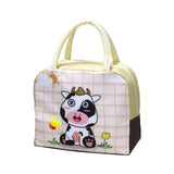 Geanta Termoizolanta pentru Copii, Flippy, 23x13x19 cm, Model Imprimeu Vacuta, din Folie de Aluminiu si Panza Oxford, Bej